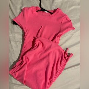 Garage Hot Pink Ribbed Short Sleeve Crop Top